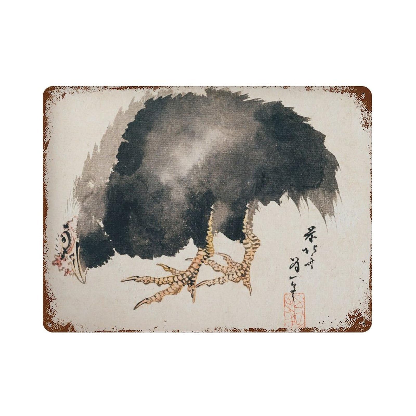 xiaoxiaoshen Hokusai Chicken Vintage Woodblock Animal Decor Wall Decor Art Metal Tin Poster Modern Home Decor Art Home Bar Shop Decorations Vintage Sign 30x40cm