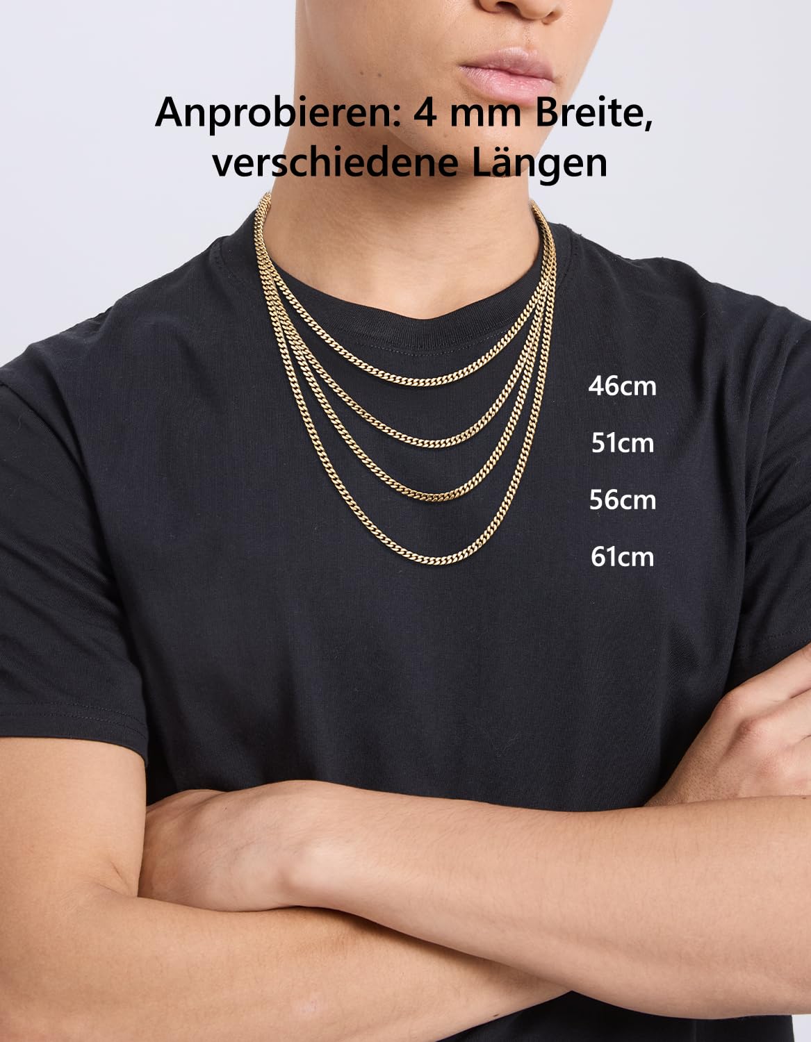 KRKC Herren Schmuck Set, 14K Gold Vergoldet Edelstahl 3mm Cuban Armband 22,9cm & 4mm Cuban Link Chain Halskette 55,9cm, Panzerkette Nickel-frei Rostfrei, Vatertag Geburtstag Geschenk für Männer