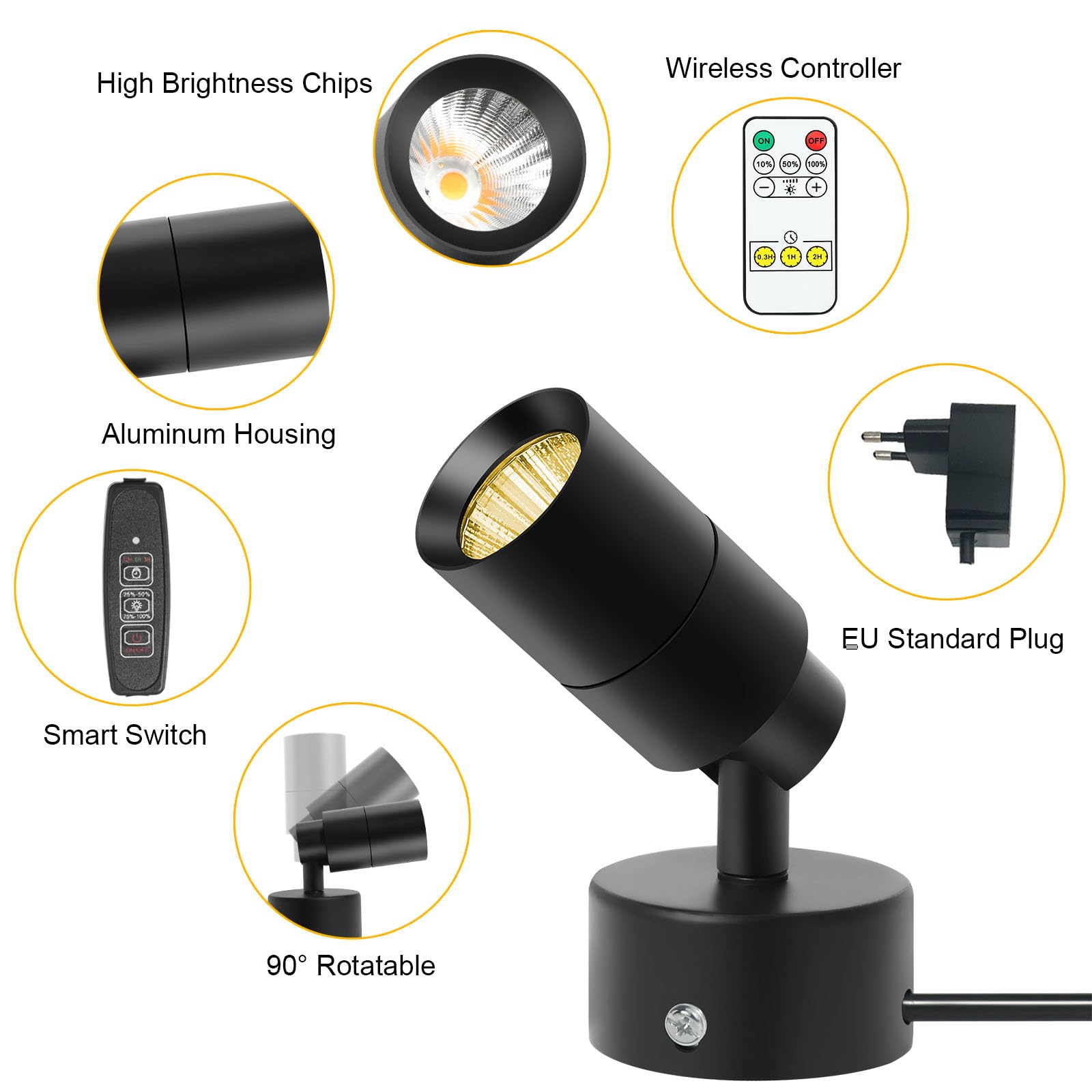 Monsing LED Spotlichter Schranklicht Bilderlichter Akzentlichter Wandlampe mit Schalter und Stecker 5W 3000K Dimm-Timing kabelloser Controller Uplit-Bodenstrahler,Pflanzenbild, Kunstwerk(Warm White)