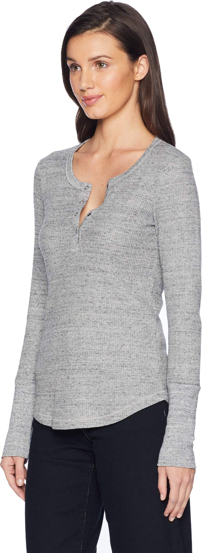 Splendid Women's Long Sleeve Thermal Henley Shirt | Cozy Pima Cotton Blend | Gravel Heather Grey | Large