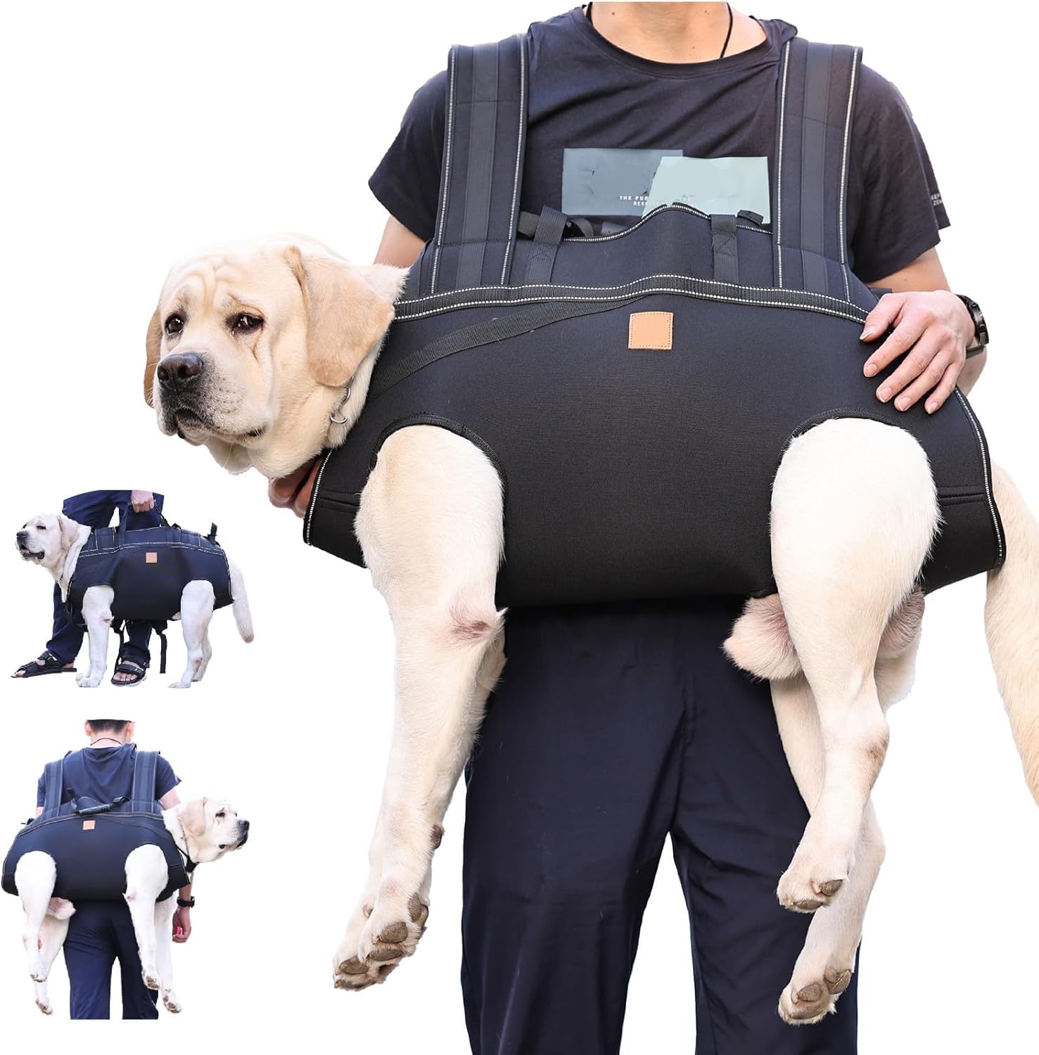 Dog Lift Harness Backpack Carrier for Large Dogs, Full Body Sling Carrier, Rehabilitation Carrier for Stairs/Cars, Old, Injuries, Arthritis, Back Legs Support (Black L)
