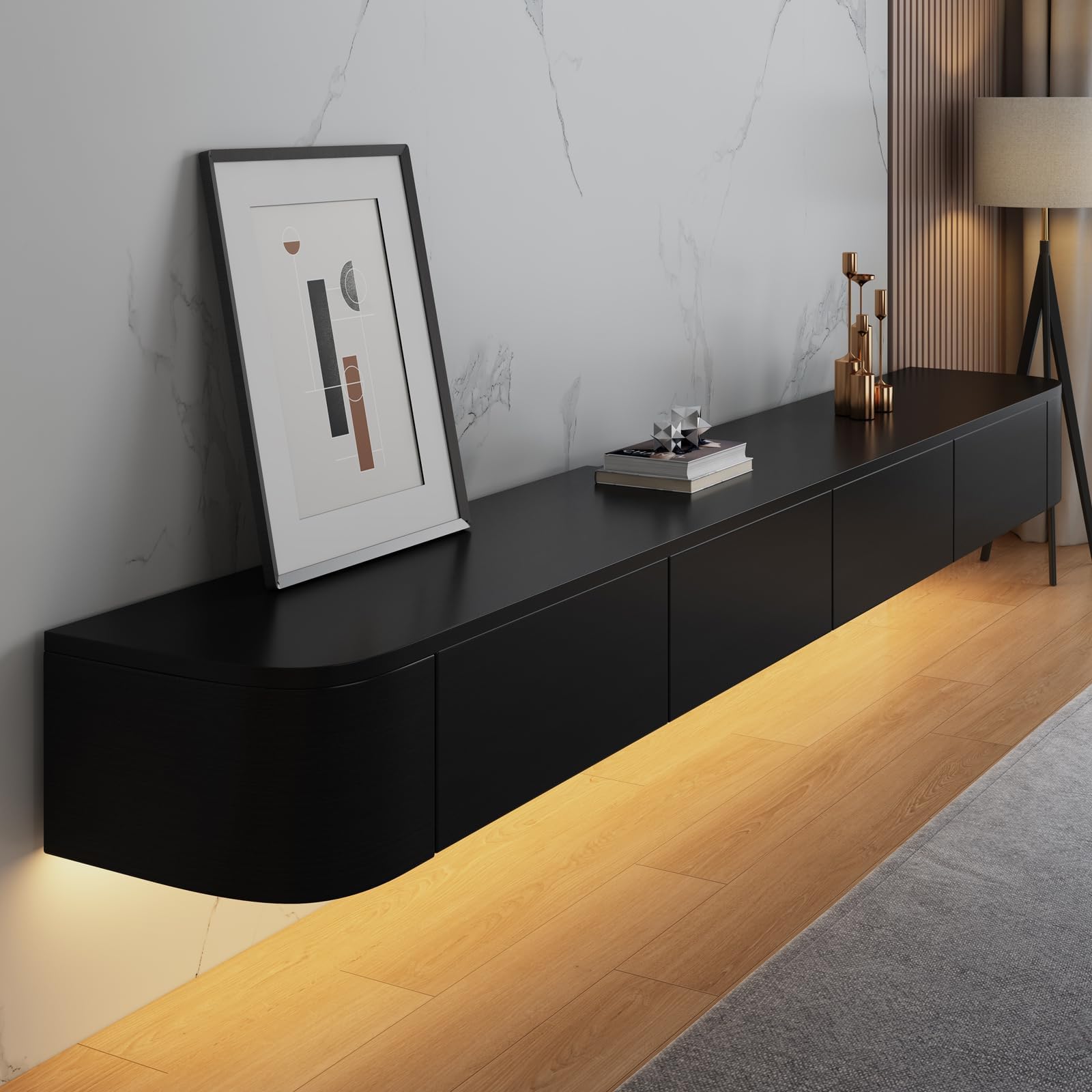 Coigrse Floating TV Stand Cabinet Wall Mounted Entertainment Center Media TV Console Storage Shelf with Flip-Down Doors & Drawers for Living Room