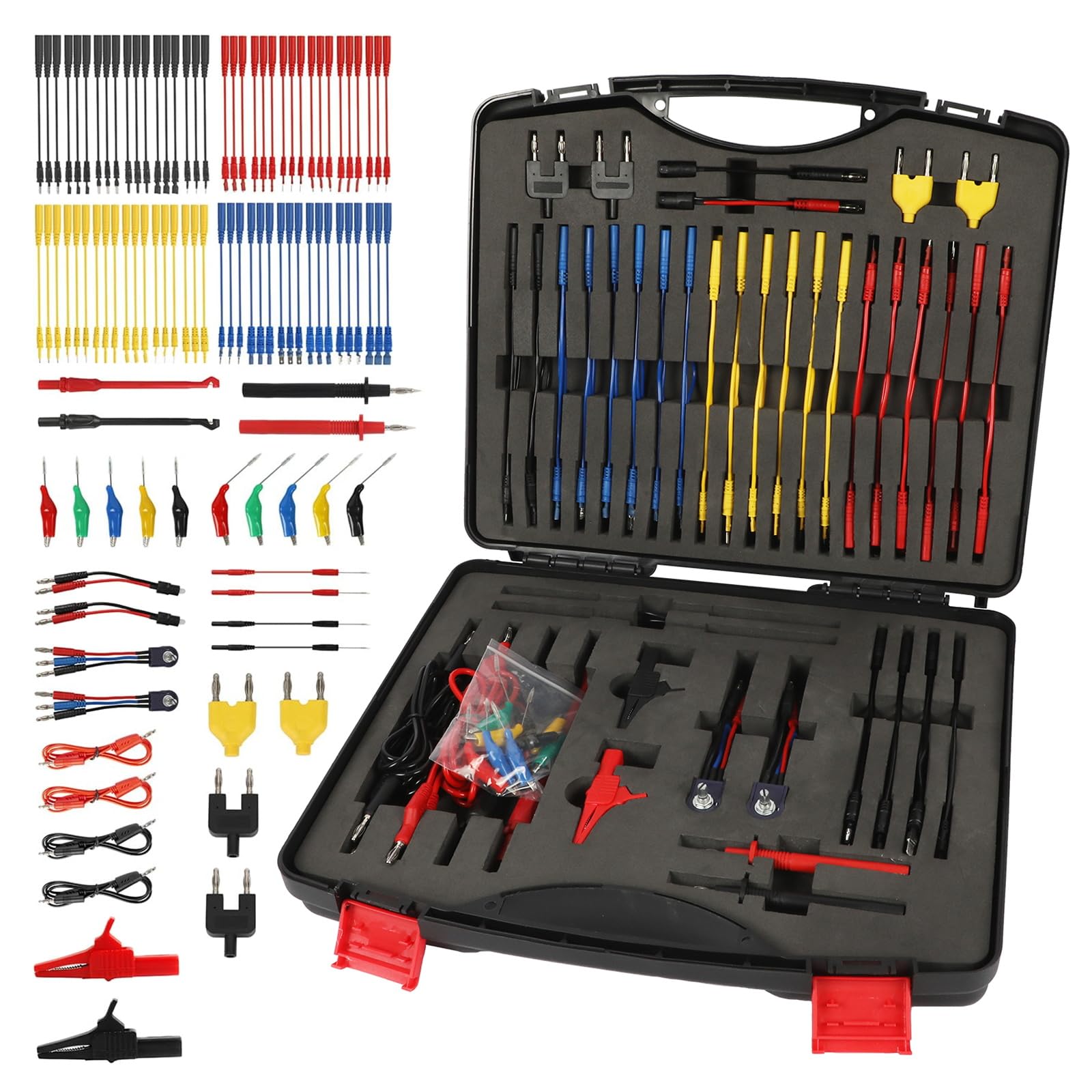 Ensemble de 104 cordons de test pour multimètre Kit de cordons de test de circuit automobile Kit de cordons de dérivation électrique Kit automobile avec pinces crocodiles