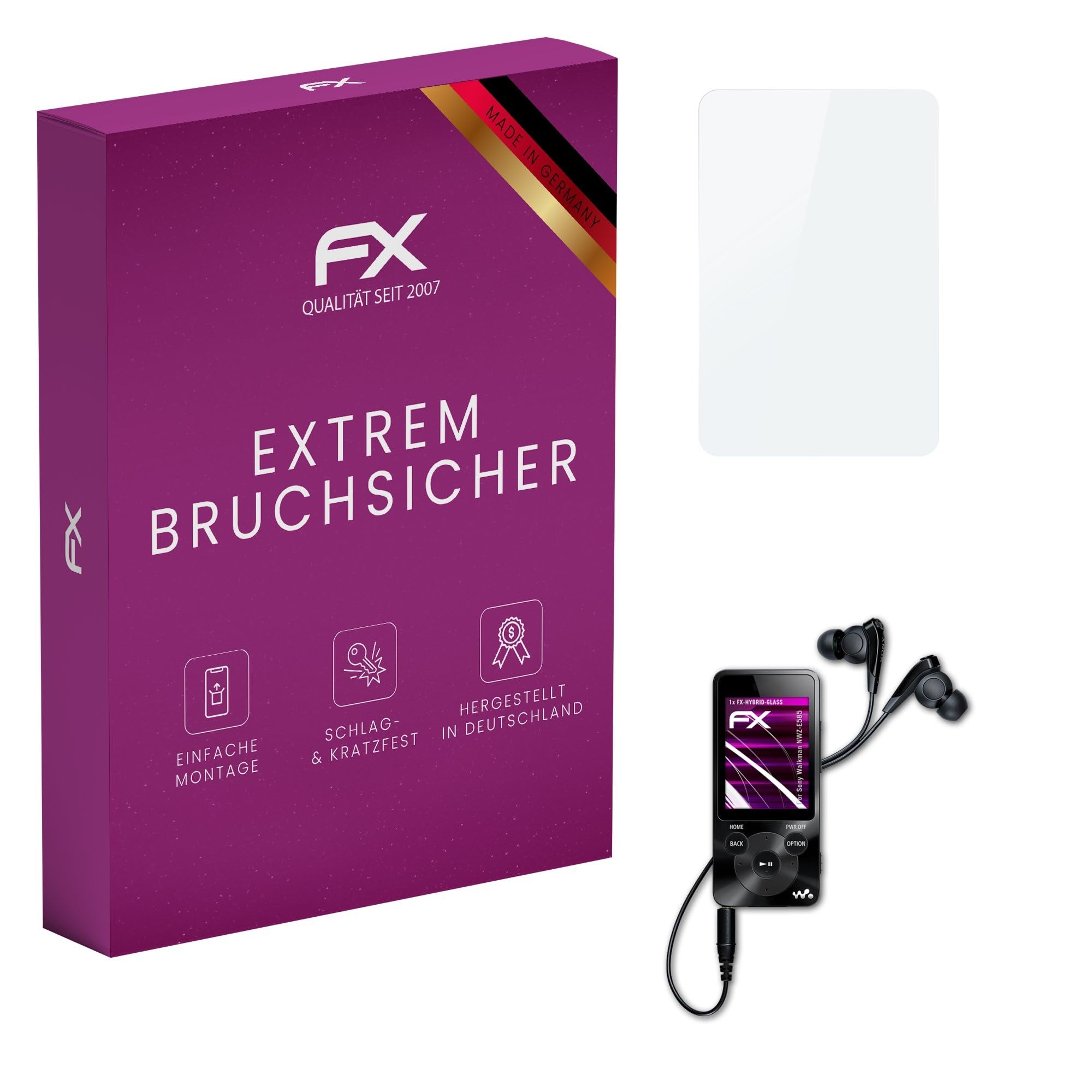 atFoliX Plastic Glass Protective Film compatible with Sony Walkman NWZ-E585 Glass Protector, 9H Hybrid-Glass FX Screen Protector