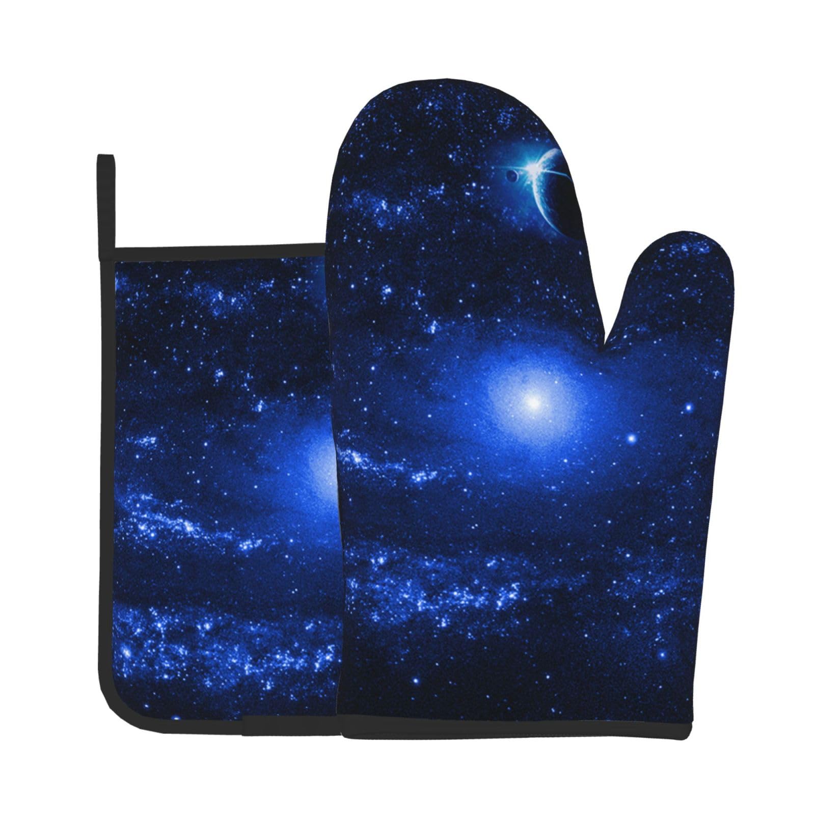 Galaxy Print Oven Mitts And Pot Holders Sets 7"X11" Kitchen Essentials 2-Piece Set Bbq, Baking