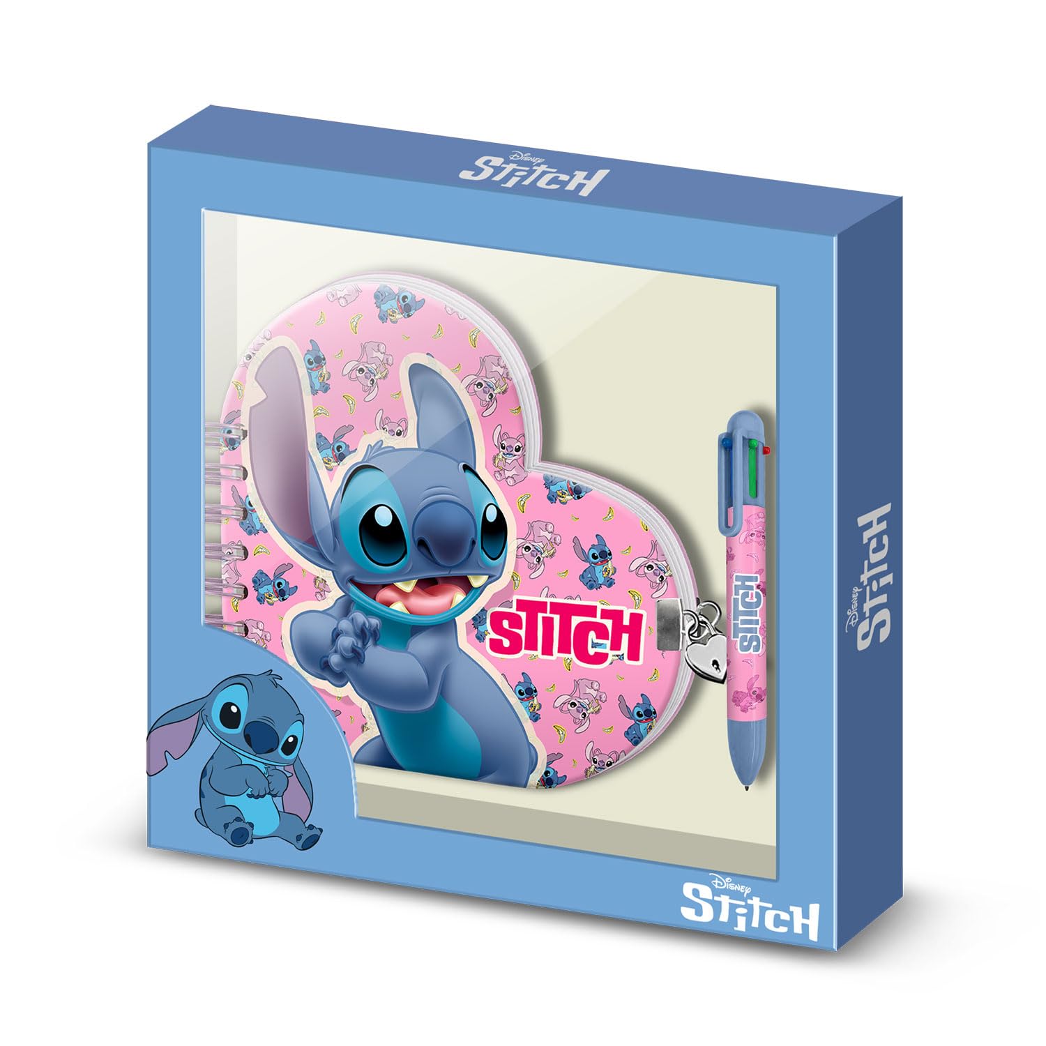 Disney Lilo and Stitch Surprise-Pack of Heart Diary + 6-Coloured Pen, Blue