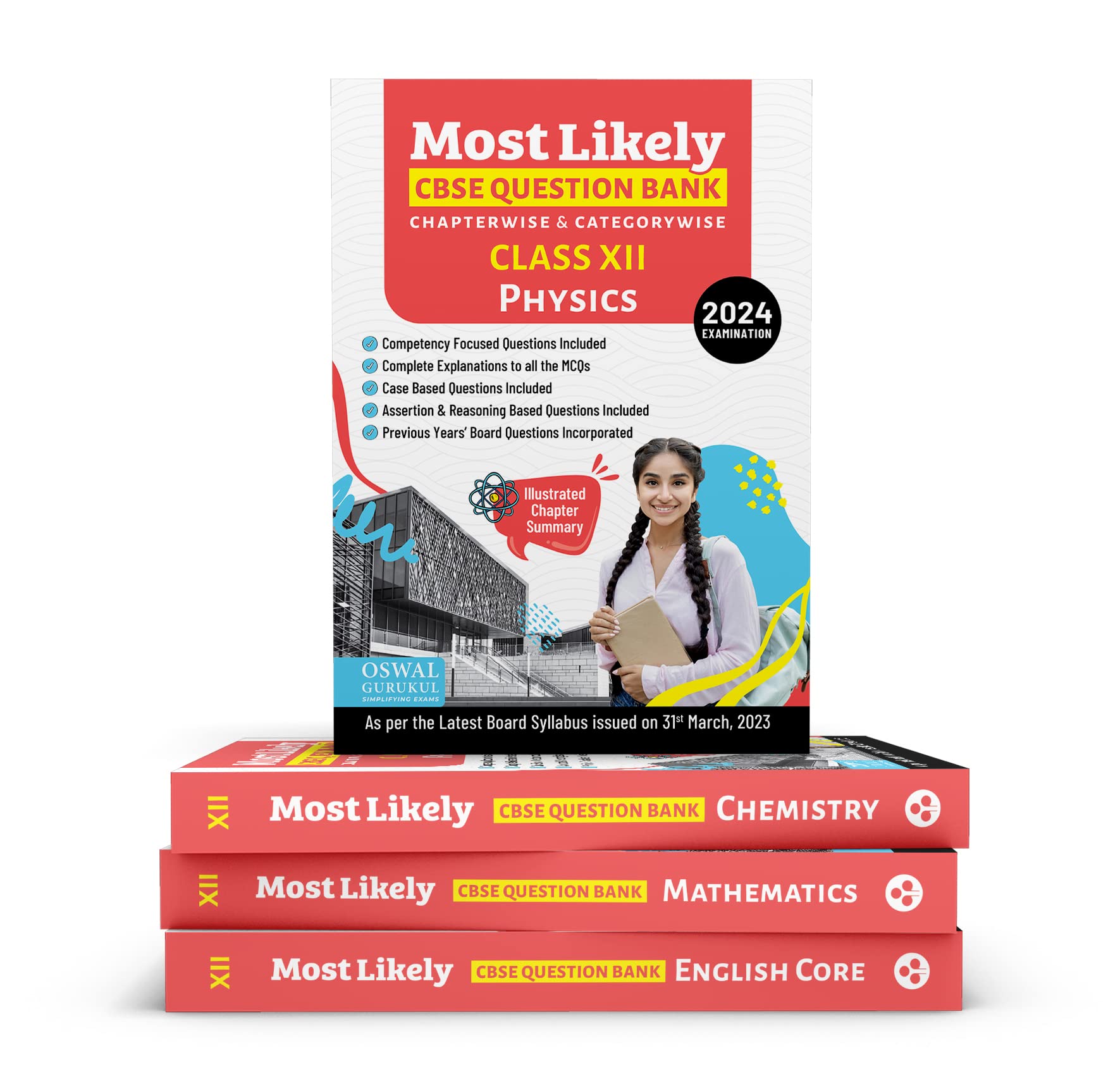 Oswal-Gurukul Most Likely CBSE Question Bank Class 12 Bundles (Set of 4) : Physics, Chemistry, Maths & English Core for Exam 2024