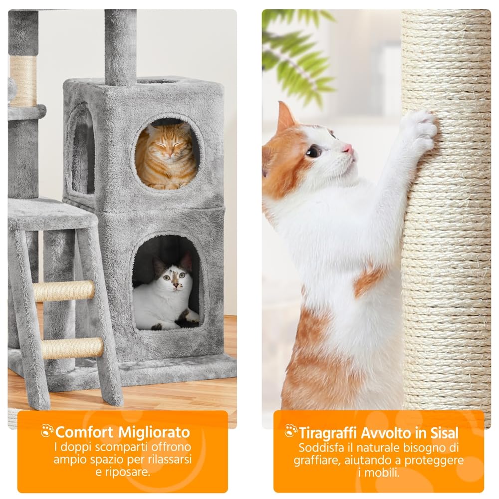 Tiragraffi Per Gatti Yaheetech 94 Cm - Con Cucce, Sisal E Piattaforme - Foto 8