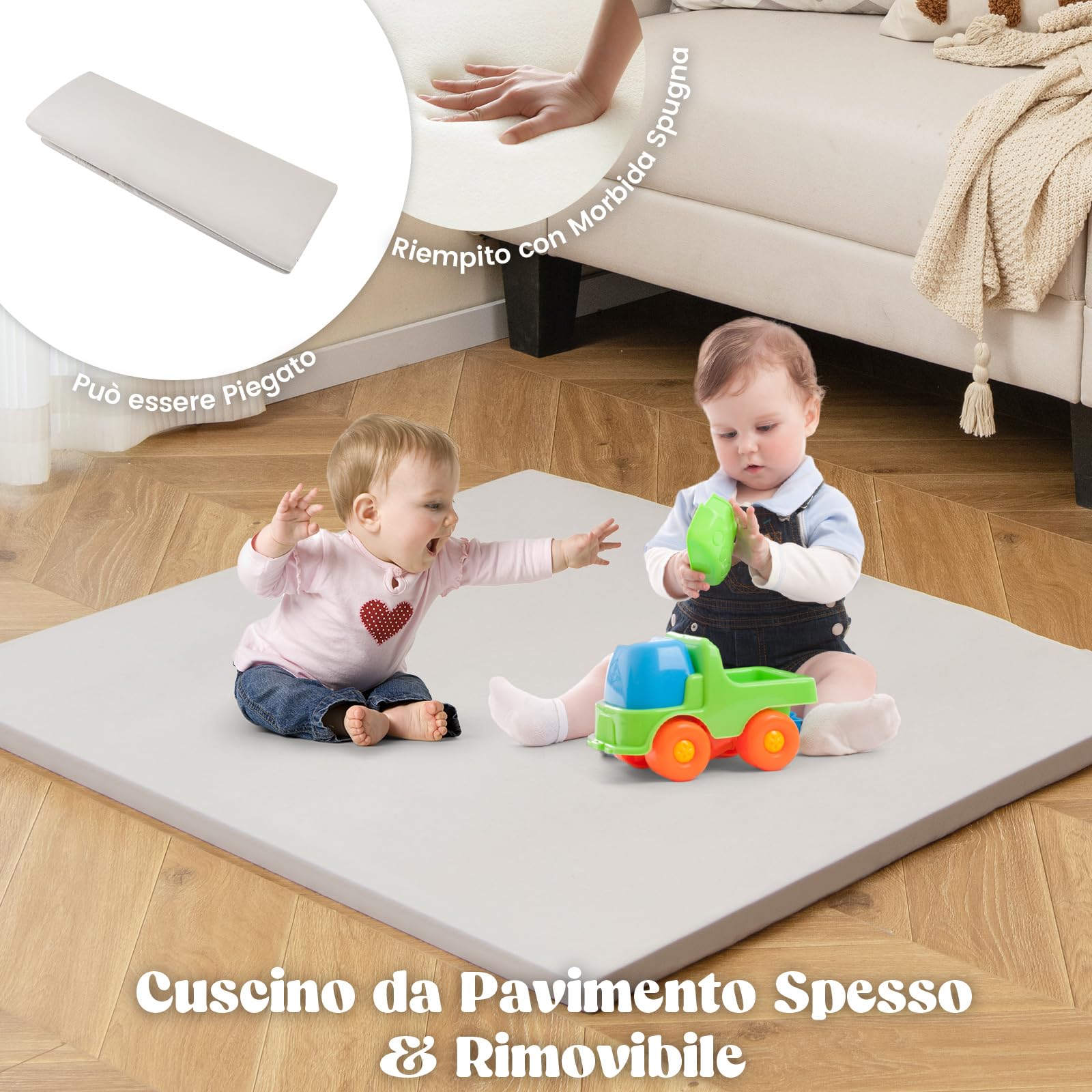 COSTWAY 6 in 1 Tenda per Bambini in Legno, Tenda Casetta da Gioco con Tavolo e Sedia, con Tappetino Lavagna e 6 Scatole Portaghiochi, Capanna per Bambini (Beige 98 x 145 x 113 cm)