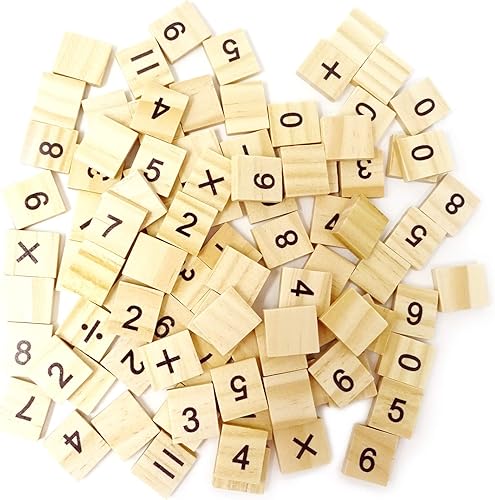 Honbay 100 piezas de azulejos de madera Scrabble números símbolos azulejos para proyectos de manualidades, juegos, educación de la primera infancia