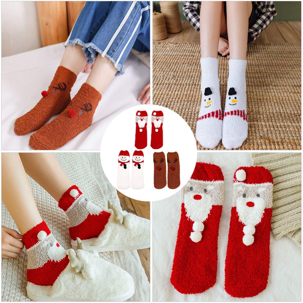 IMIKEYA 6 paia Calzini Di Natale In Corallo Pile Calze Termiche Design Del Cartone Animato Protezione Freddo Comodi Morbidi per Famiglie