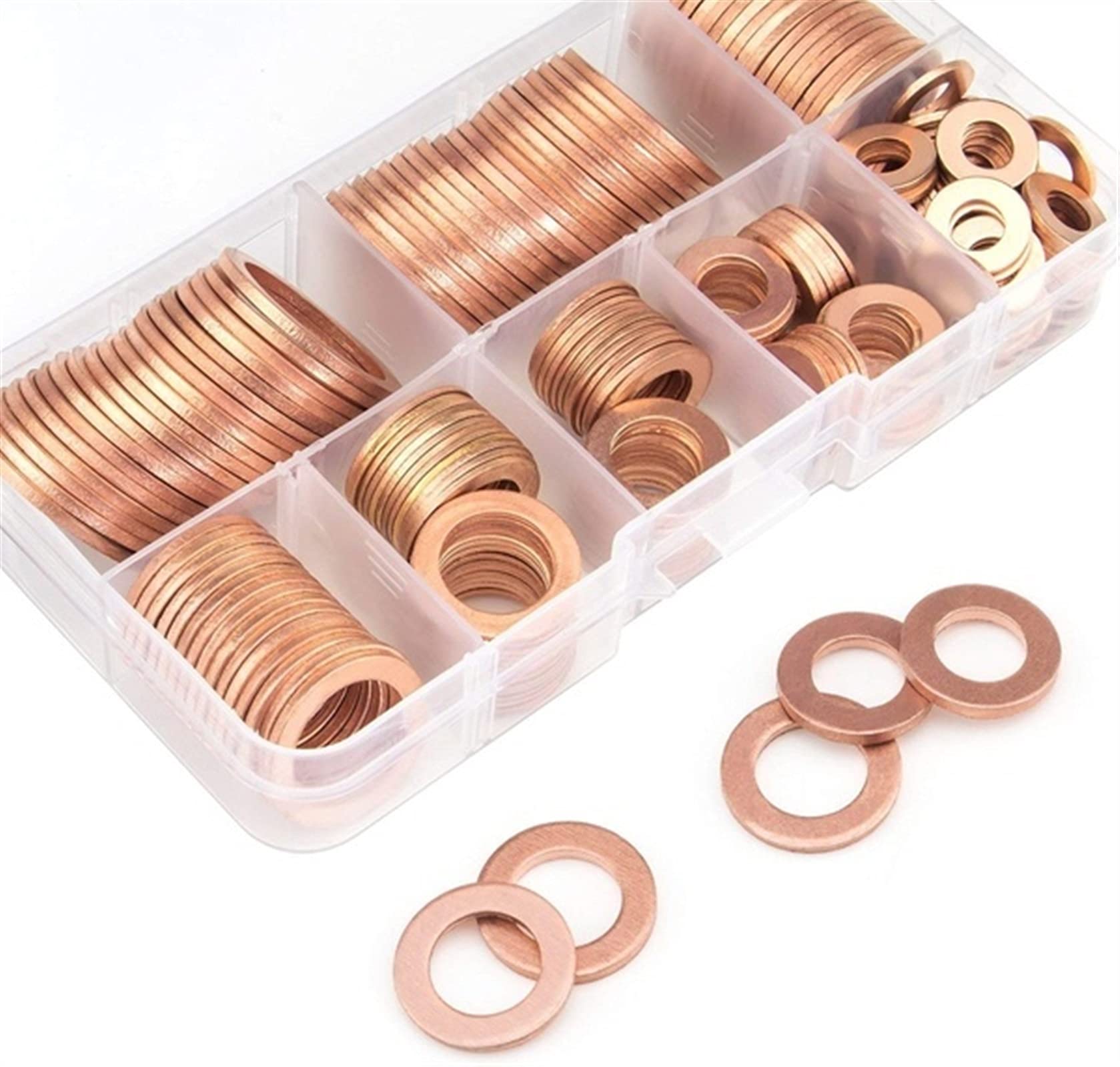 Arandela de Varios tamaños, 150 Piezas, Juego de Juntas de arandela de Cobre, Kit Surtido de Sellos de Anillo Plano con Caja, arandela de Bibb pignose, Varios hogares (mostración de Colores)