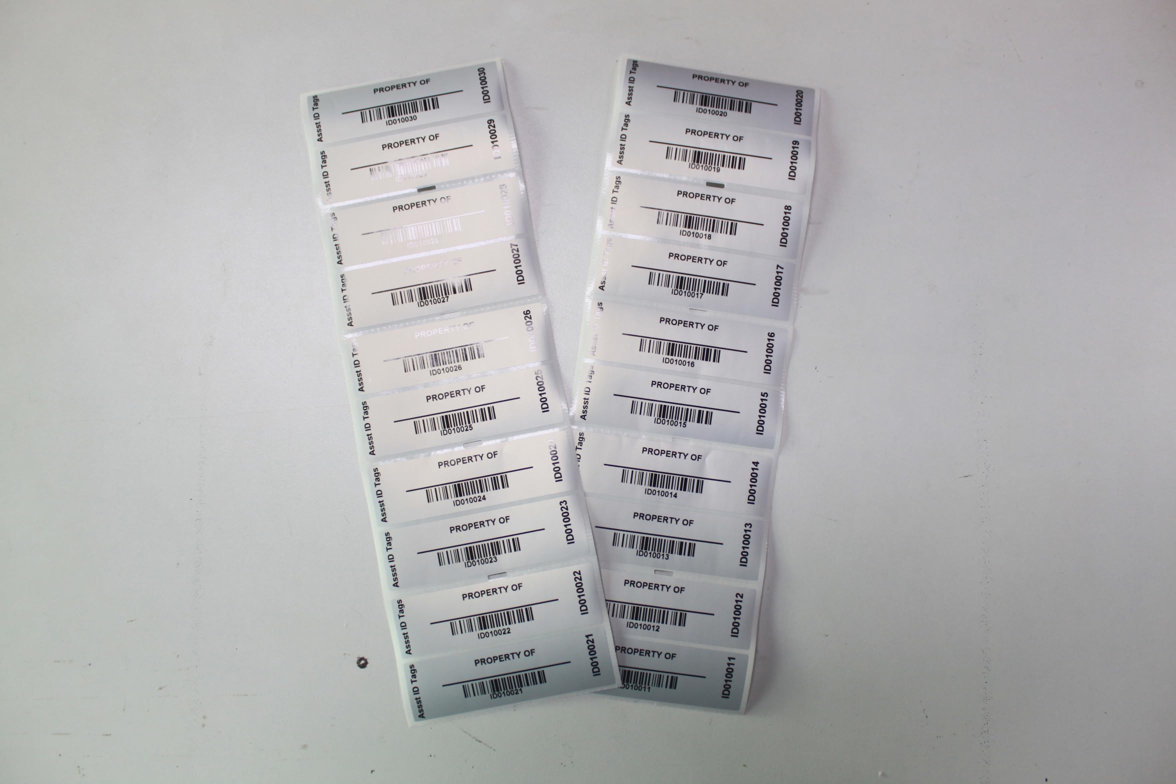 TamperSeals Group - 100pcs Custom 1 x 3.35 Write-on Tamper Evident Security Asset Tag Property ID Industrial Labels (Mat Silver Metalized, Dual Barcoding Numbers, 100% Secured) - Image 2