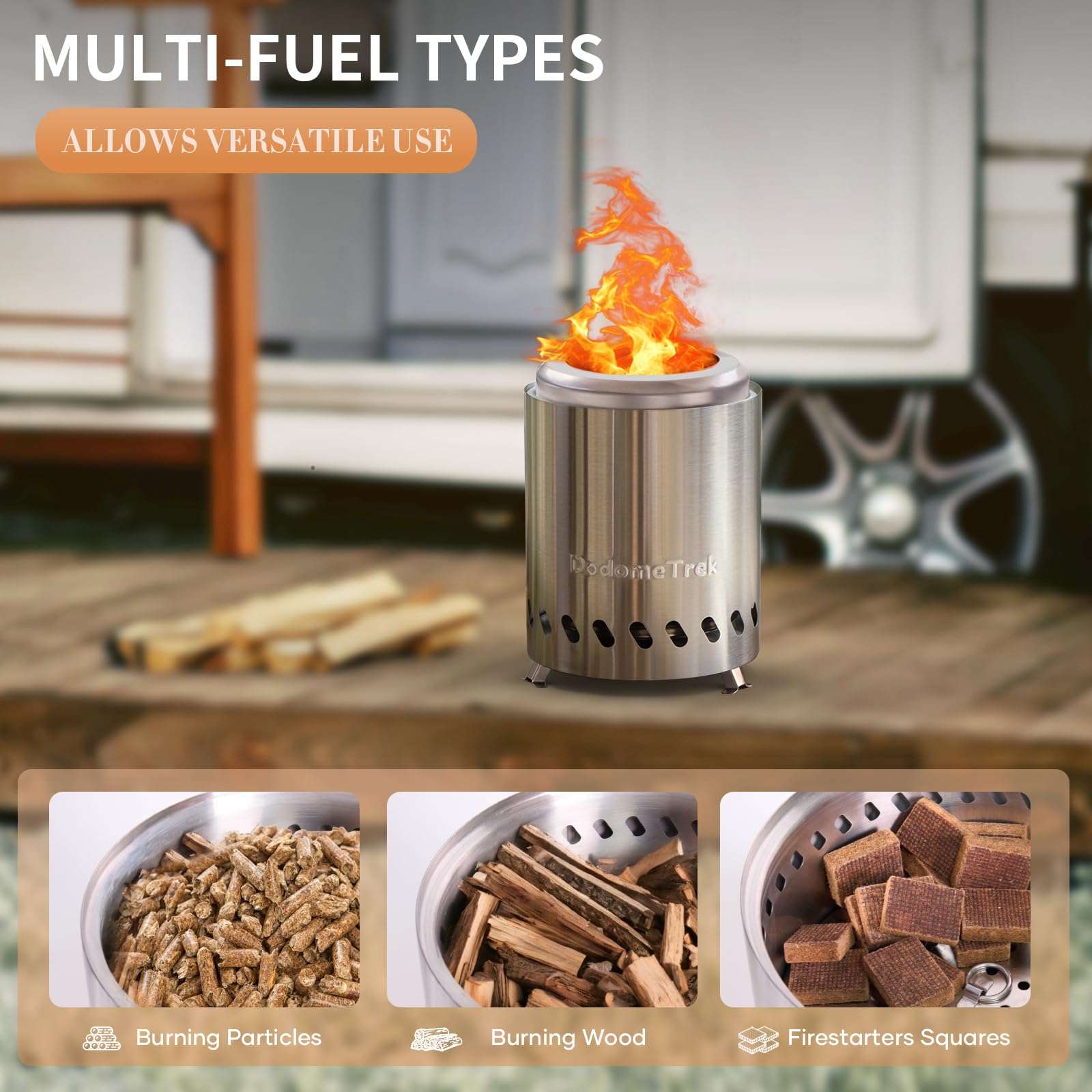 Chimenea de mesa de 5.5 pulgadas sin humo con bolsa de transporte, mini hoguera al aire libre con soporte, estufa portátil de camping para patio, alimentado por pellets o madera, acero