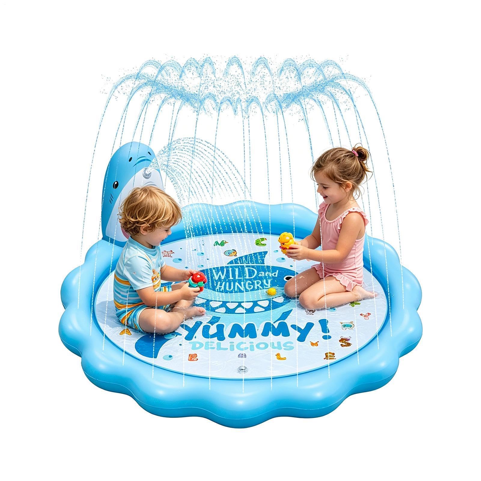 Tappetino Sprinkler per Bambini d'Acqua Estivo a Forma di Squalo 173 cm | Giocattoli Acquatici da Esterno per Piccoli in Giardino Asilo Campeggio Spiaggia Cortile Prato Famiglie