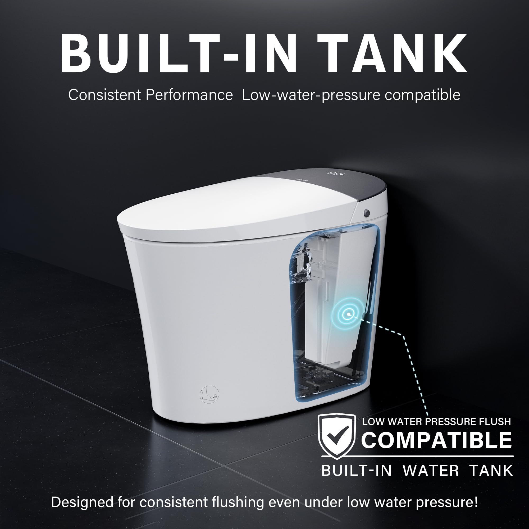 WELLFOR Smart Bidet Toilet with Built-in Tank 1 6 GPF Auto Flush Smart Toilet Heated seat Foot Touch — view 9