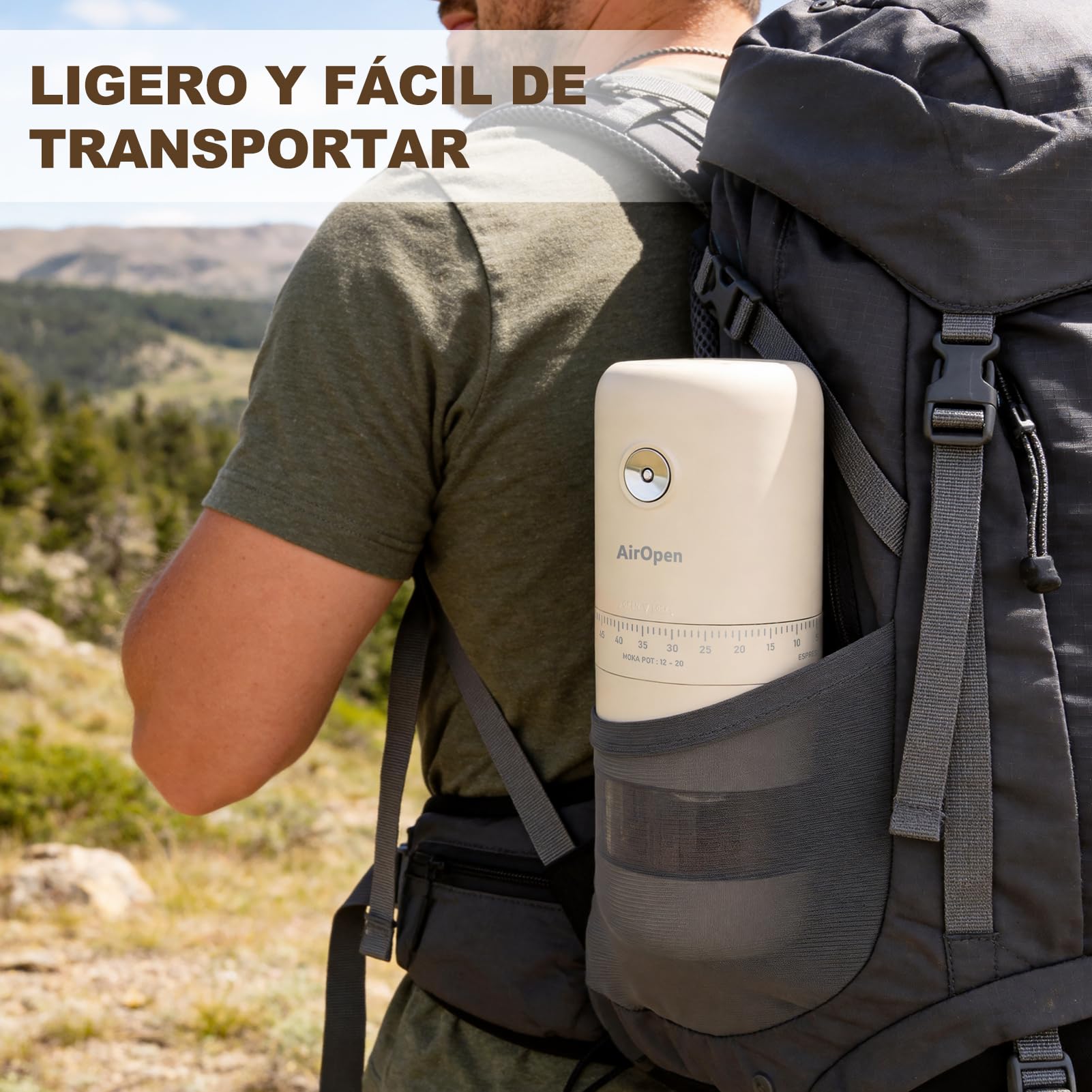 Molino de café eléctrico de acero inoxidable - Equipado con un mecanismo de molienda de cerámica ajustable para espresso, cafetera a pistón y filtro de café - Ideal para viajes, camping y casa.