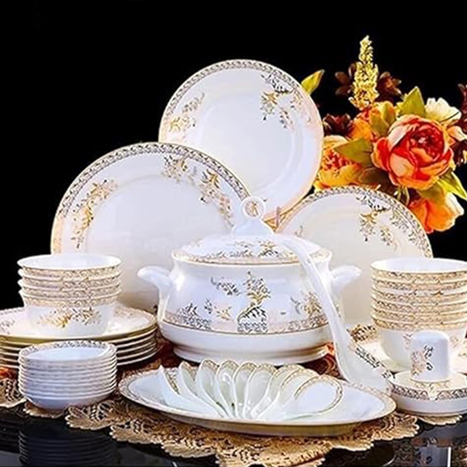 Luxus-Geschirr-Set Geschirr Geschirr Teller Keramik-Kombiservice Schalen-Set Dessertteller Suppenteller Speiseteller 62-teilig