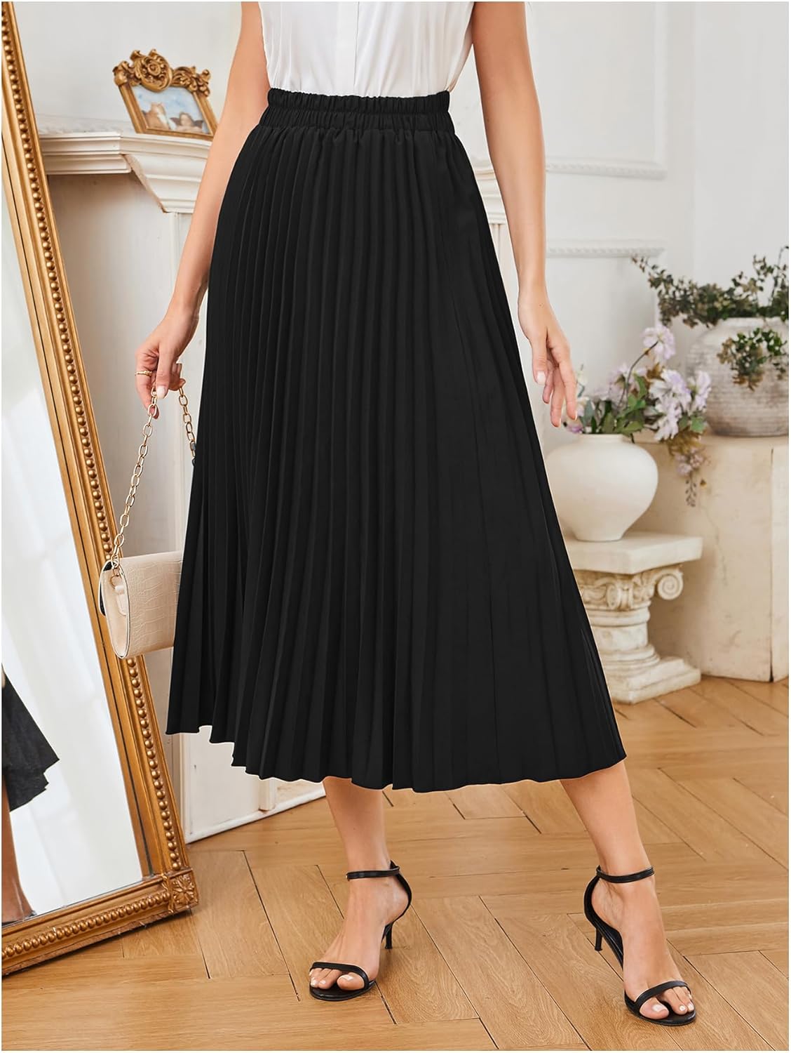 SweatyRocks Women's Casual Solid Longline Pleated Long Skirt - Image 4