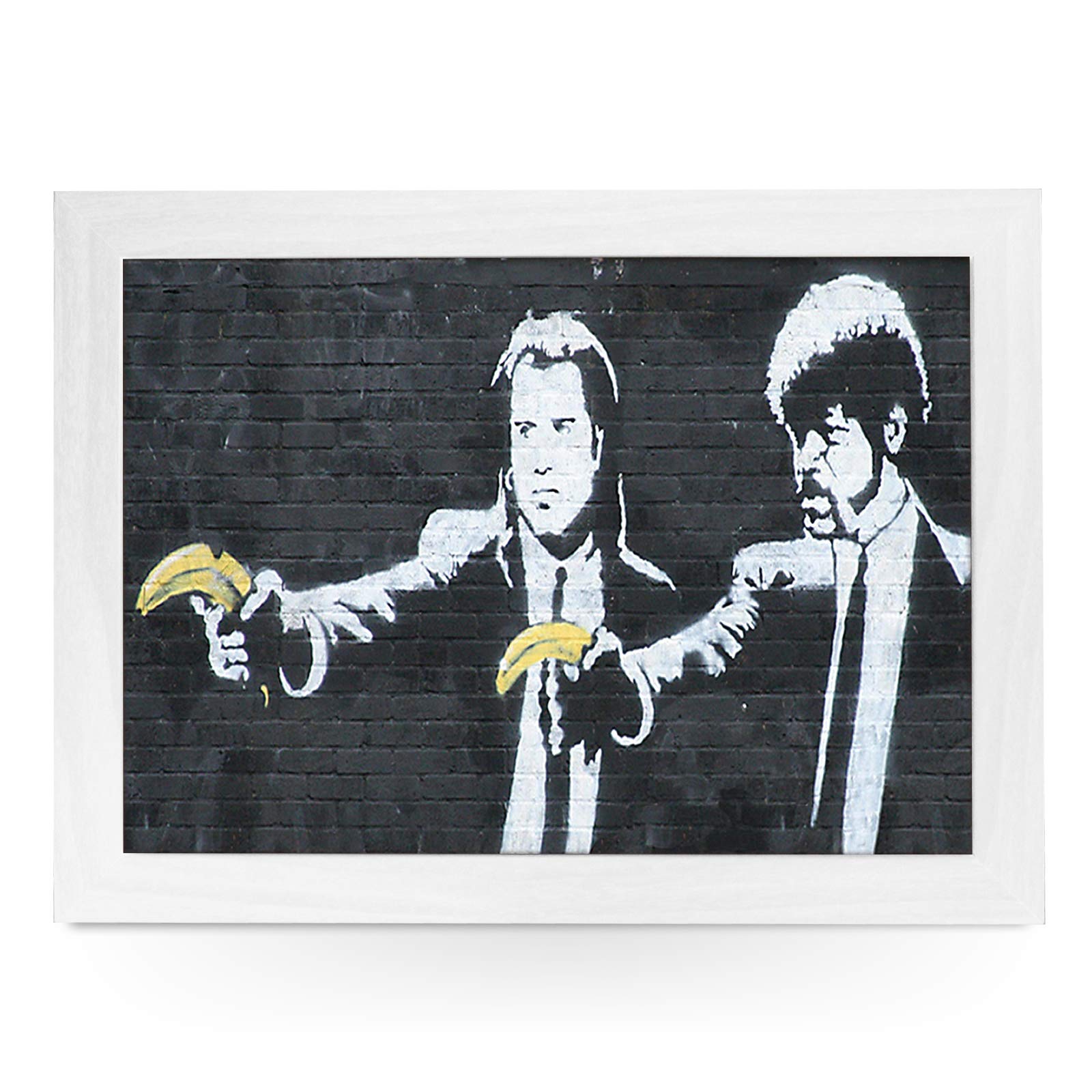 yoosh Portable Lap Desk Tray (Banksy Pulp Fiction) Handmade Wooden Frame, Beanbag Cushioned Bottom | Computers, Laptops, Meals, Food | L0473 White