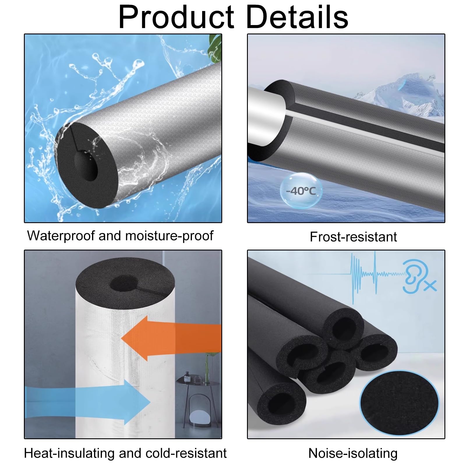 Tubo de Aislamiento de Tubería con Superficie de Papel de Aluminio, Tubo de Espuma Anticongelante, Aislamiento de Goma para Tuberías de Fontanería Interior y Exterior(89mm(3-1/2"))