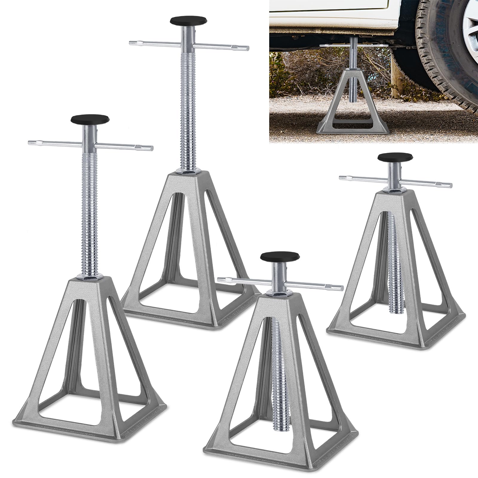 FIVMEN 4 caballete de aluminio para coche, 280 – 435 mm, altura ajustable, 1 T, para remolques, caravanas