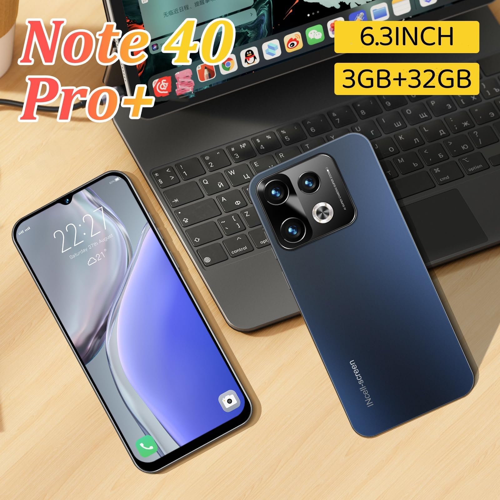 4G Smartphone Without Contract, 3GB + 32GB/256GB, Android 12 Mobile Phone, 6.3 Inch HD+ Screen, 13MP + 16MP Camera, 4500mAh, Dual SIM Dual Camera,GPS,Face ID,OTG (Note40pro - Black)