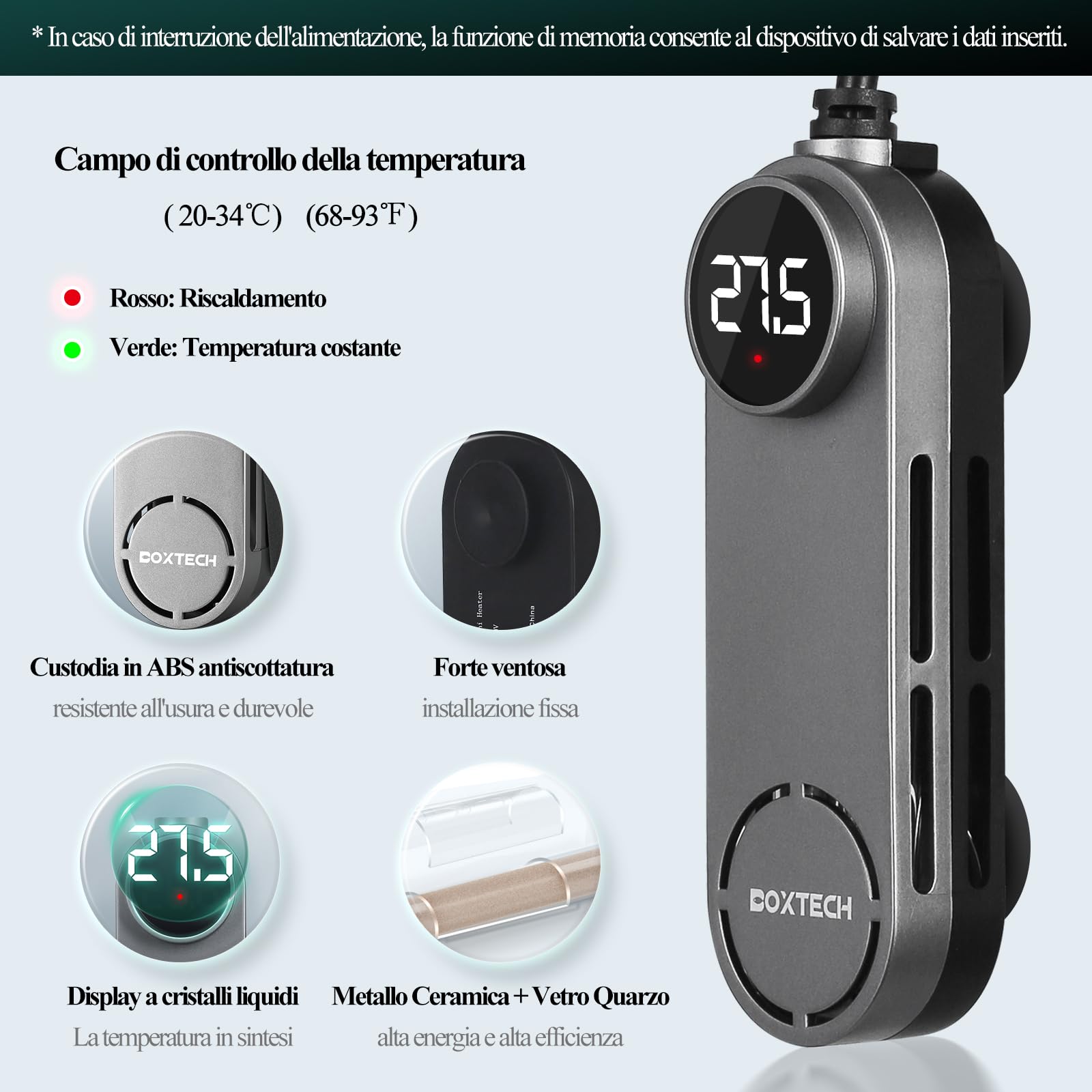 boxtech Aquariumheizer, 100 W, Tauchsieder für Aquarien, mit digitaler Anzeige, Übertemperaturschutz, Anti-Austrocknung, für Aquarien 35-80 l