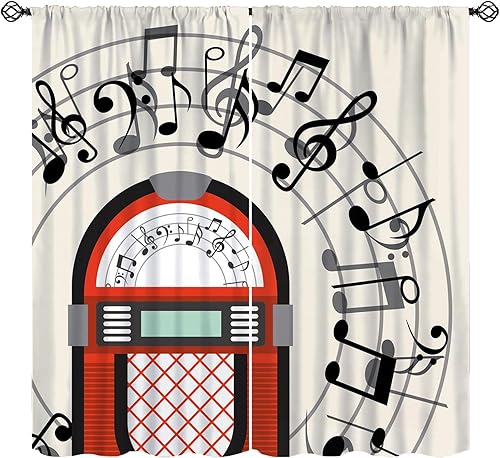 Miniatura 15 de Cortinas con notas musicales, cortinas con aislamiento térmico y bolsillo para cortinero, juego de 2 paneles para dormitorio, sala de estar, 42 Gris