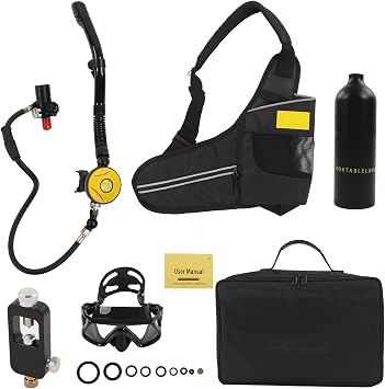 plplaaoo DIDEEP 1L Mini Scuba Diving Tank Kit Pressure Relief Valve Underwater Breathing Gear with Diving Goggles Strap Bag Refill Adapter for Professional Amateur Divers