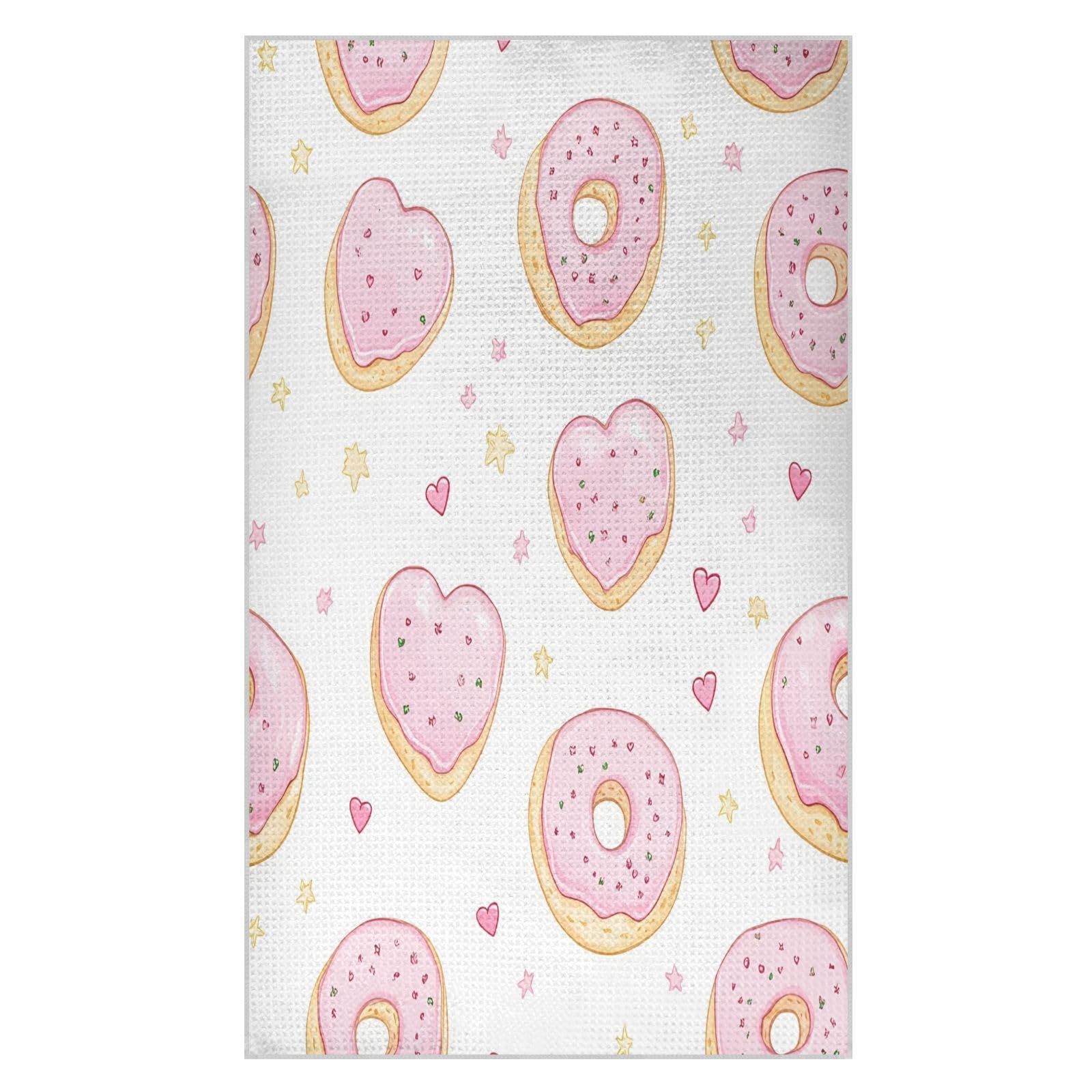 BURSTDDY Cartoon Donut Kitchen Towels,Absorbent Dish Towels 2 Pack