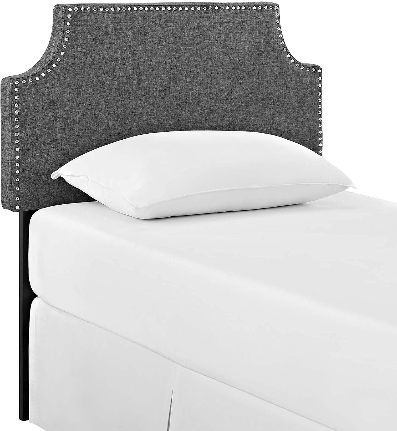 Modway MOD-5390 Laura Linen Upholstered Twin Size Headboard with Nailhead Trim, Gray Fabric