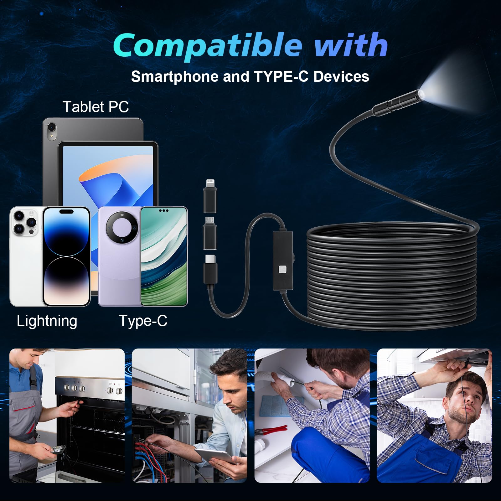 Romon Telecamera per Ispezione,8mm Endoscopio Industriale,Endoscopio 10800P HD Endoscopio Telecamera Ispezione Tubi Impermeabile IP67 Digitale Ispezione Fotocamera con 8 luci a LED Per Smartphone(10M)