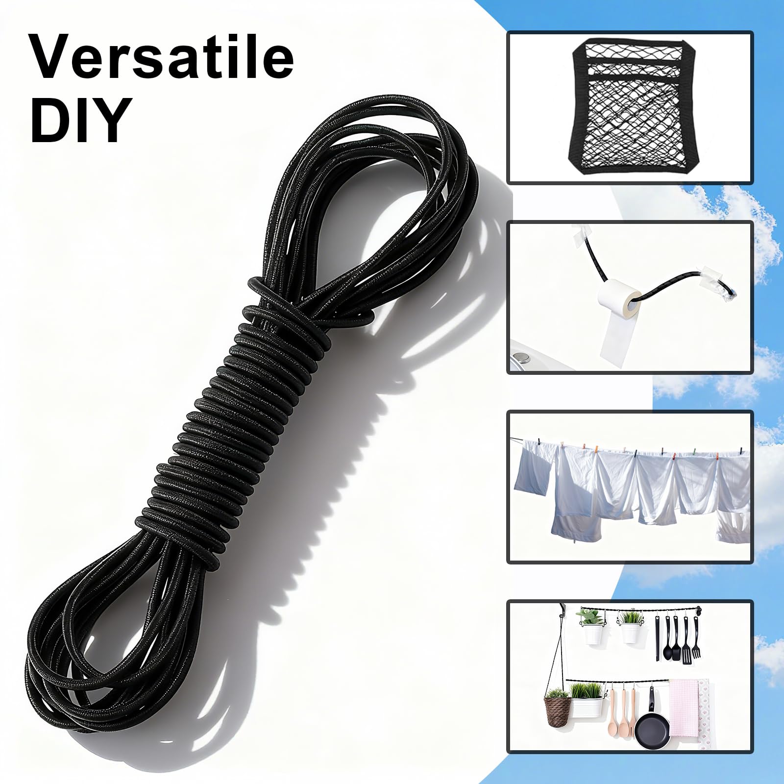 3 mm x 18 m Corda Elastica Nero,Rotonda Alta Elasticità Cordino Finitura Liscia Resistente ed Estensibile,per Lavori di Cucito Fai da Te Artigianato Tenda