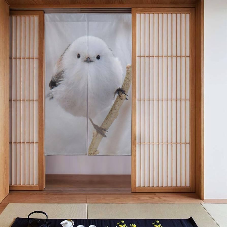 Amazon｜のれん シマエナガ 鳥柄 ドアカーテン 暖簾 間仕切り