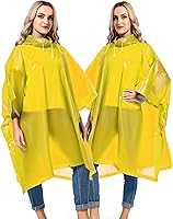 Vista 31 de Paquete de 2 ponchos de lluvia para adultos, reutilizables, impermeables, de supervivencia, emergencia, resistente, con capucha con cordón Azul