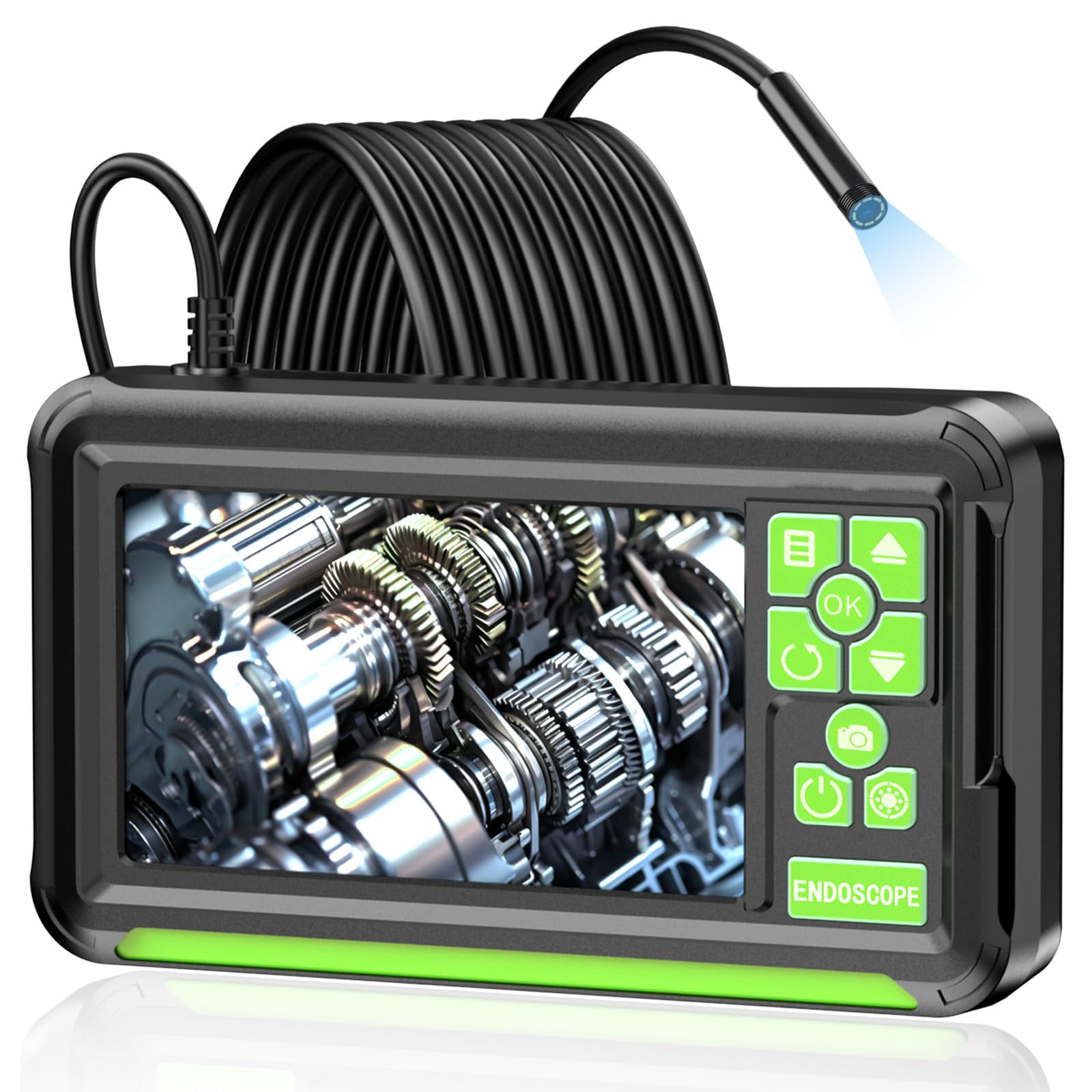 Endoscopique Caméra d'inspection, Caméra Endoscopique avec Prises de Vue Photo et vidéo, Écran IPS 4,3", Câble Semi-Rigide 5m, Zoom 4X, Caméra Serpent 1080P pour Inspection Automobile, Plomberie - 1
