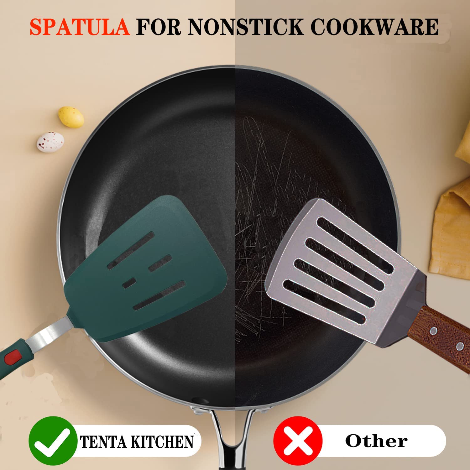 Silikon-Pfannenwender, Set mit 2 Stück, für antihaftbeschichtetes Kochgeschirr, Tenta Tenta, Küchenspatel, runder Pfannkuchen-Spatel, Silikon, 315 °C, klassisches Gummi-Spatel-Set zum Kochen, grau