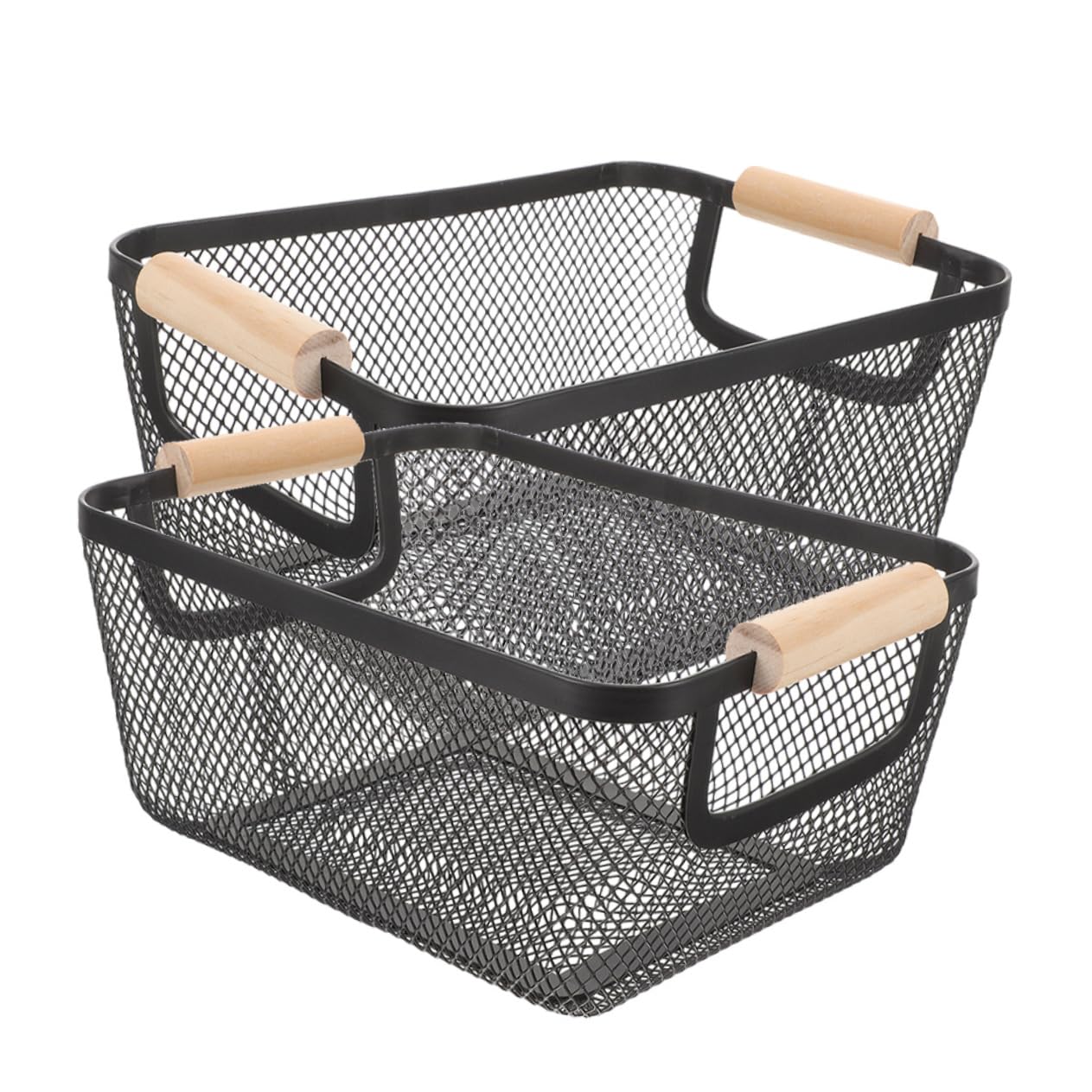 Vaguelly 2piezas Cesta De Almacenamiento De Metal Con Mango De Madera Organizador De Cocina Multifunción Para Baño o Lavandería Cesta De Alambre Para Inodoro