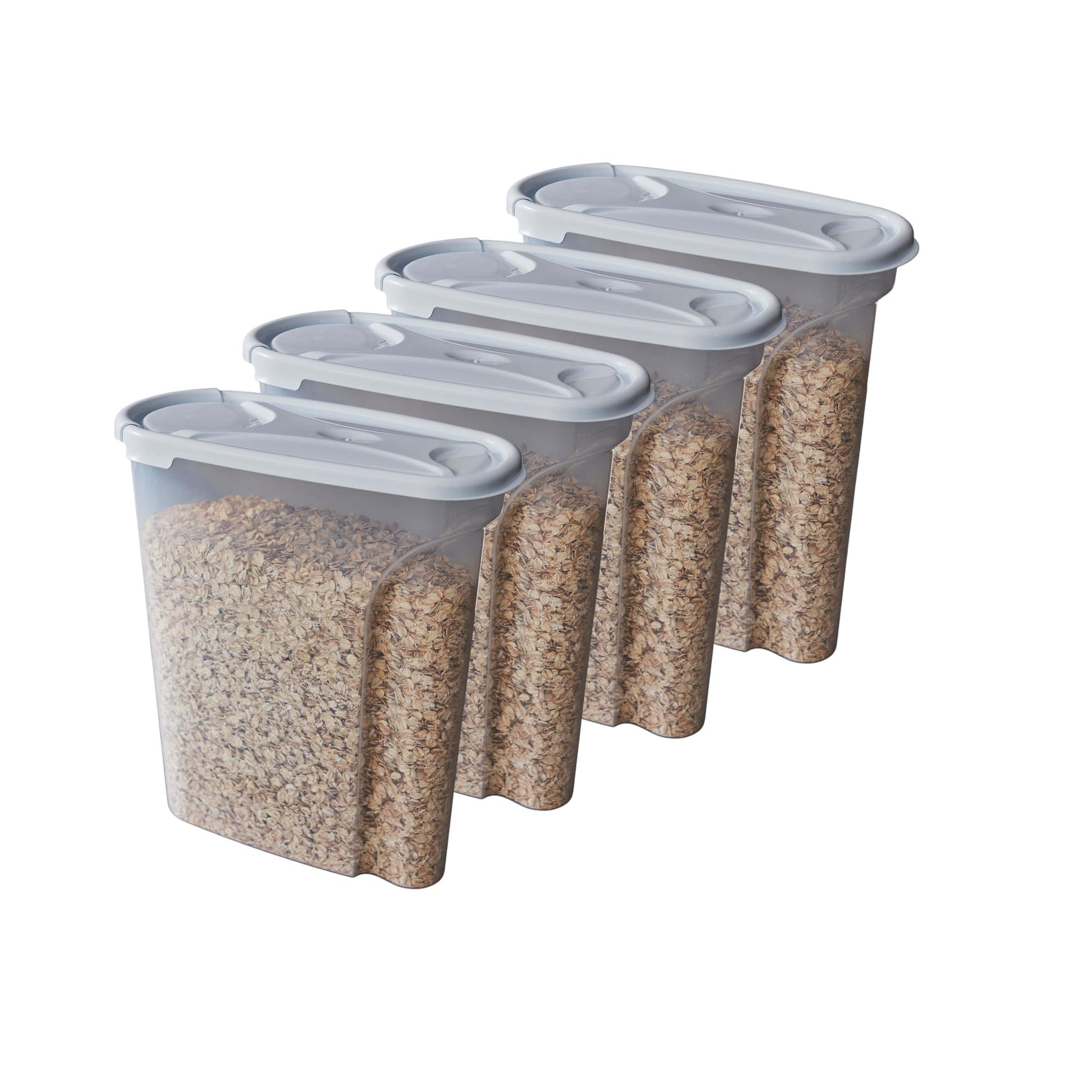 Set Of 4 5L Breakfast Cereal Dispenser Storage Container - Plastic Food Storage Container With Lid - BPA Free Food Tub - Storage For Cereal, Pasta, Flour, Rice, Oats, Pet food container.