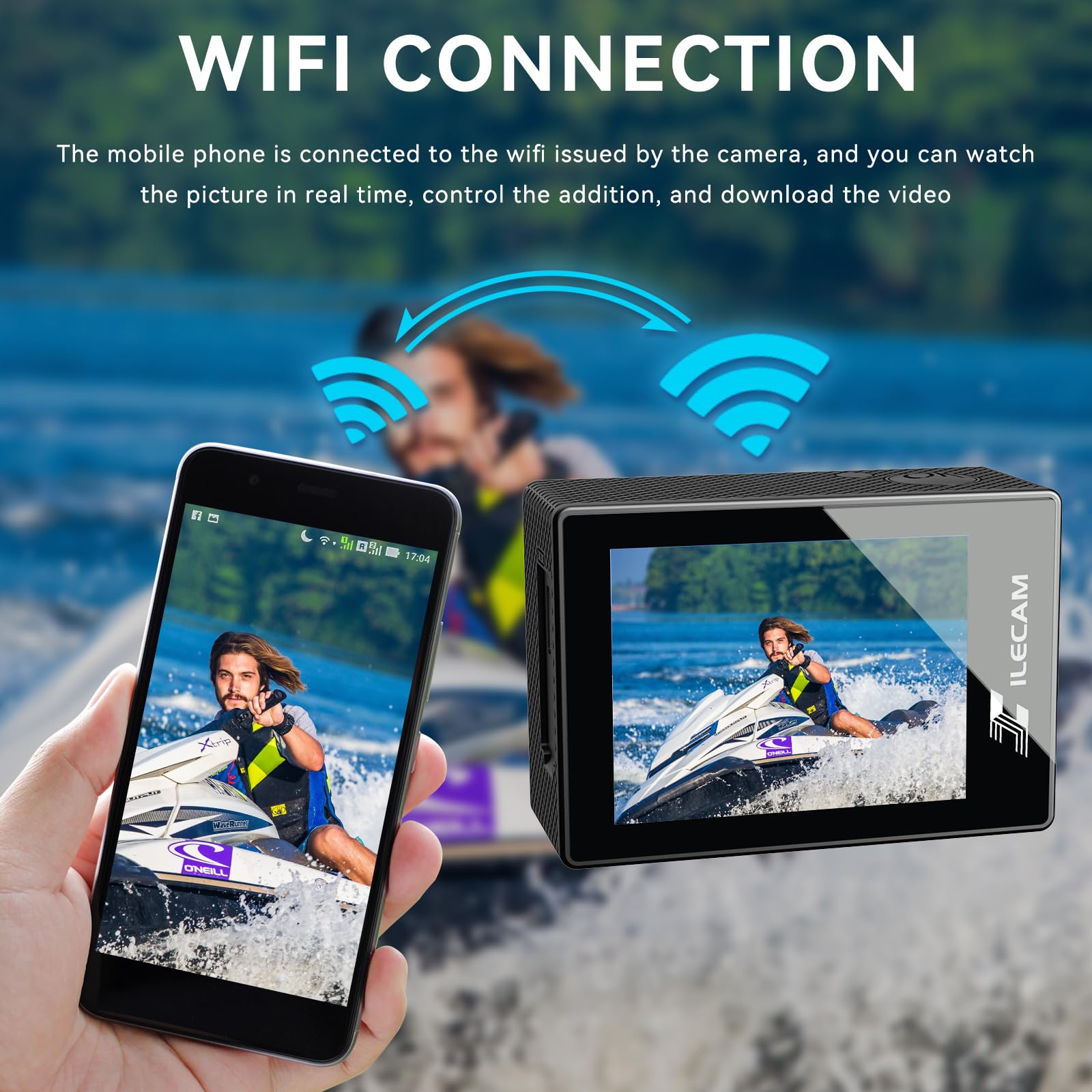 Xilecam X8000Pro Caméra Sport 4K WiFi 131FT Étanche 2.4G 2×1350mAh Batterie Sac Accessoire