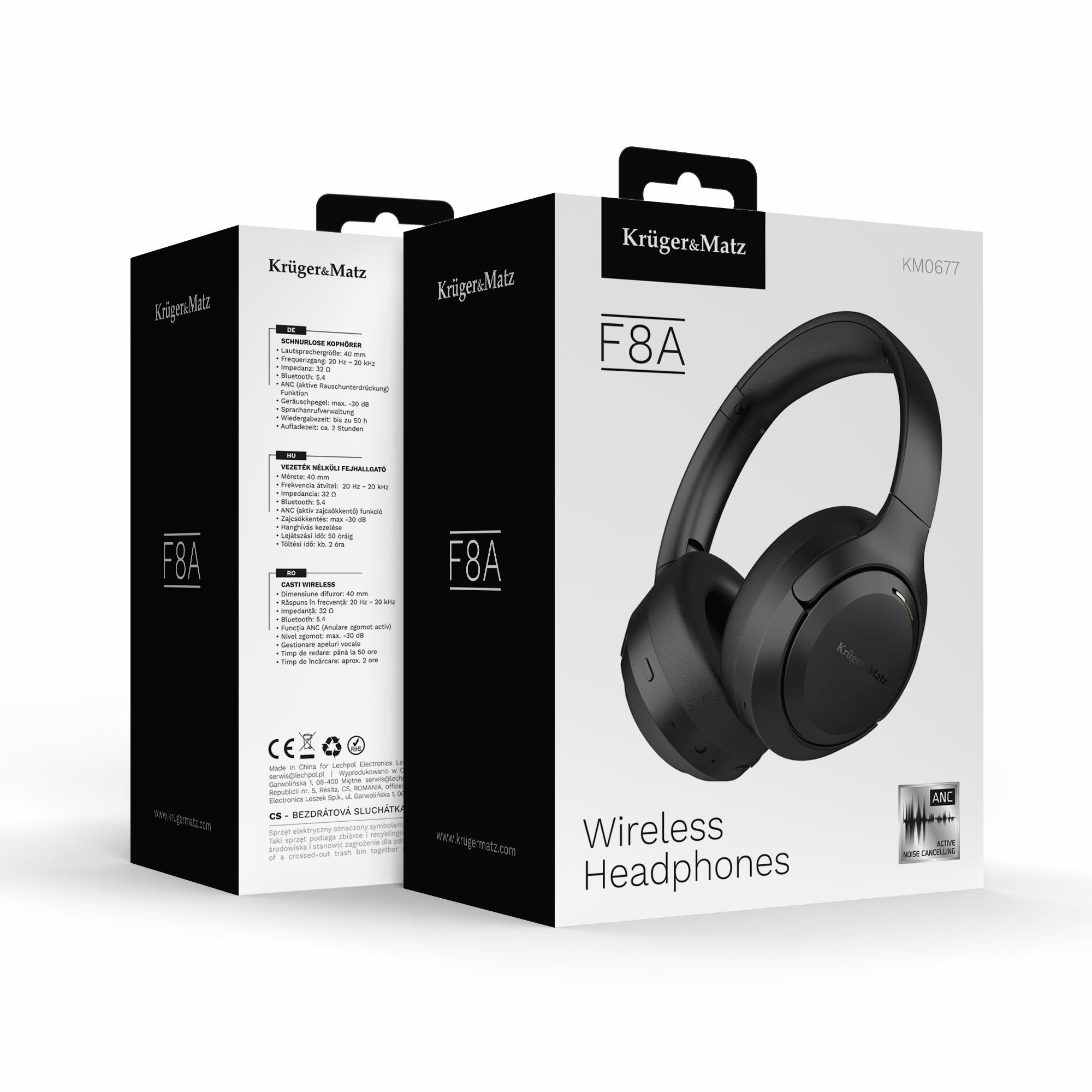Krüger&Matz Auricolari senza fili con ANC F8A Microfono Bluetooth 5.4 integrato nero