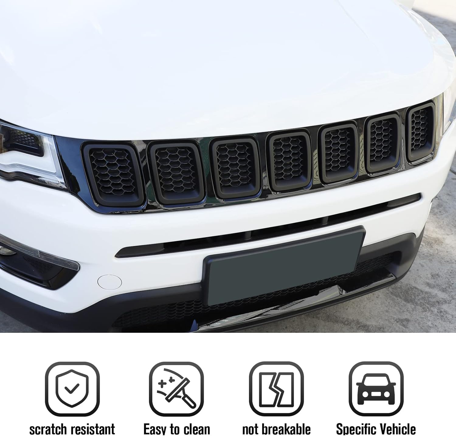 JeCar Grille Inserts ABS Front Grill Cover Exterior Accessories for Jeep Compass MP 2017-2020, Matte Black