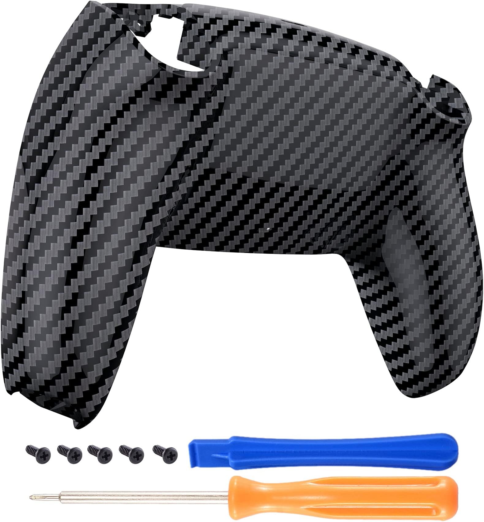 eXtremeRate Graphite Carbon Fiber Pattern Soft Touch Custom Back Housing Bottom Shell for PS5 Controller Soft Touch Replacement Back Shell Cover for PS5 Controller
