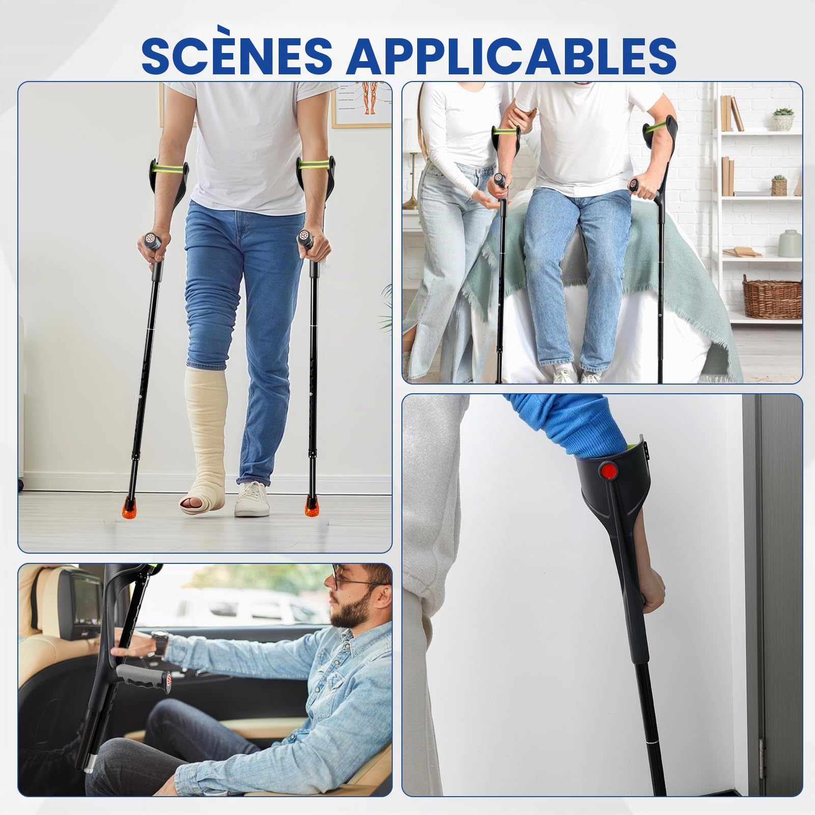 1 paire de béquilles pliantes en alliage d'aluminium, légères et réglables en hauteur, aide à la marche pour adultes, béquille pliable pour avant-bras