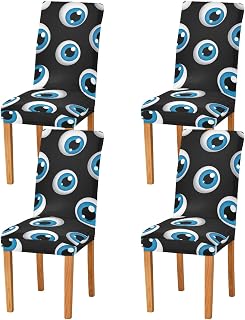 Cartoon Big Eyes Chair Covers Dining Room Removable Washable Dining Room Chair Covers Set of 2 for Home Party Hotel Wedding Ceremony