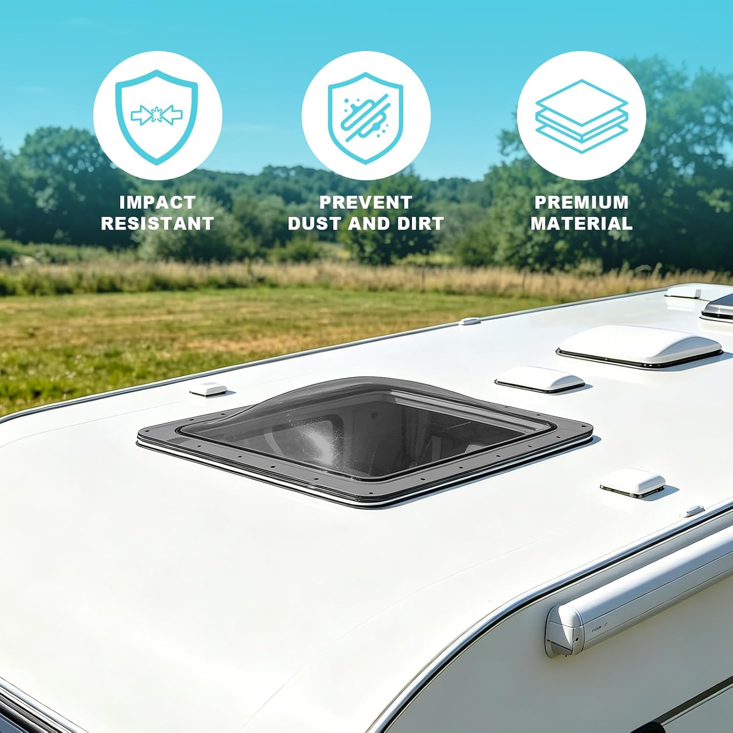 Jack Boss RV Skylight Replacement, 26" x 26" Camper Skylight Cover, RV Shower Skylight Cover Outer Dome Fit Standard 22" x 22" Openings, for Roof Trailer Fifth Wheel Motorhome, Smoke Gray