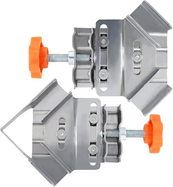 2/4Pcs Woodworking Right Angle Clamp Stainless Steel 90 Degree Corner Clamp Open and Close Type Photo Frame Clamp Multifunctional Wood Fixing Clamping Tool for Welding Furniture(1A+1B,silver)