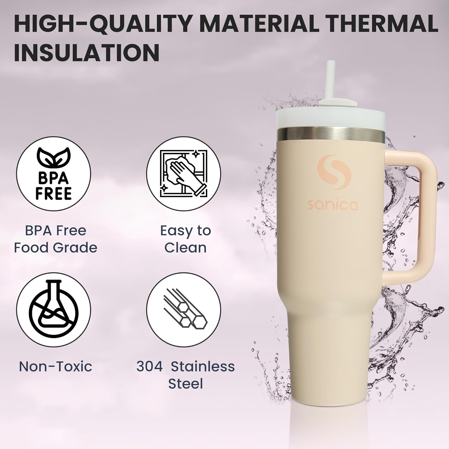 40 oz tumbler with handle and straw | Flowstate 3-Position Lid | Smoothie Cup | Compatible for Travel Cup | Insulated Stainless Steel Tumbler | BPA-Free | Rose Quartz - Image 8