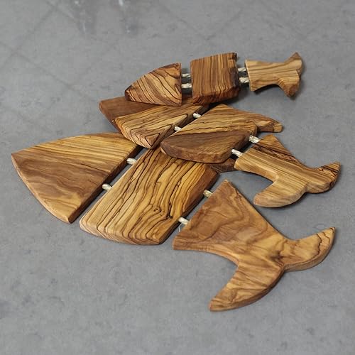 Miniatura 9 de Juego de 3 salvamanteles de madera de olivo con forma de pez, soporte para sartén caliente resistente al calor, un posavasos hecho en Jerusalén, la
